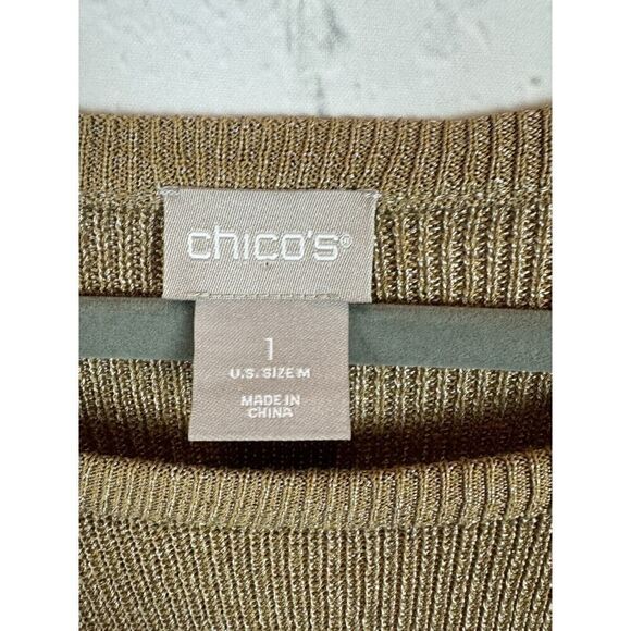 CHICO'S beige cotton blend front knot knit sweater pullover size 1 M - Picture 2 of 6